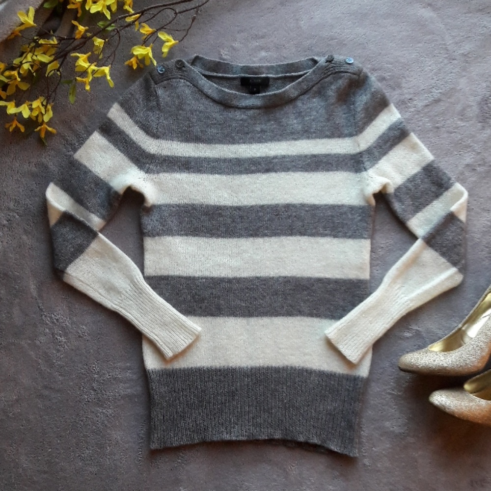 J. Crew Striped Grey & Cream Wool Knit Sweater